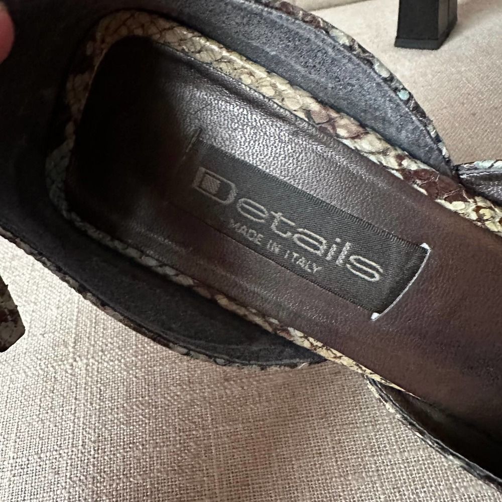 Snake-Print Ankle-Strap Heels in Teal and Brown - Picture 2 of 8